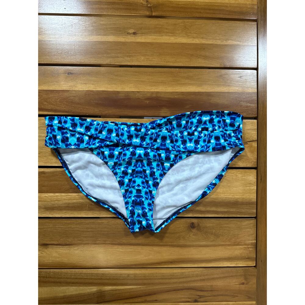 Athleta Women’s Swim Bikini Bottoms XL Blue Ruched Side Moderate Coverage